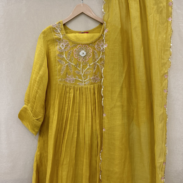 Mustard Yellow Mul Chanderi Kurta Set