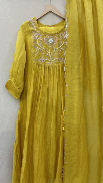 Mustard Yellow Mul Chanderi Kurta Set
