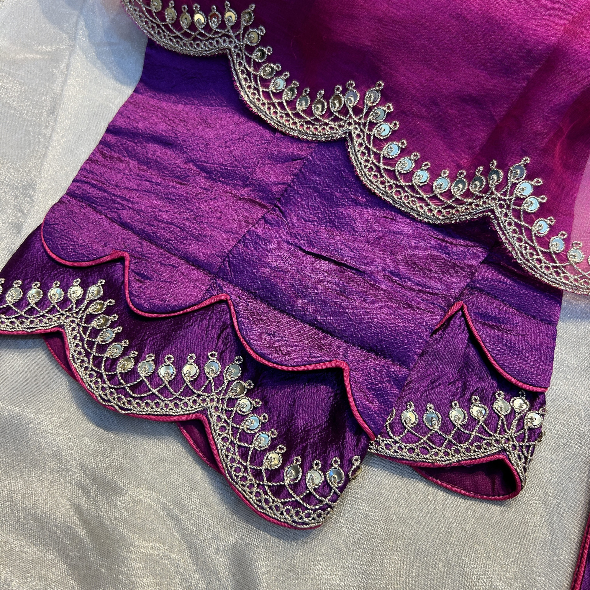 Dark Purple Kora Silk Marodi Embroidery Suit Set
