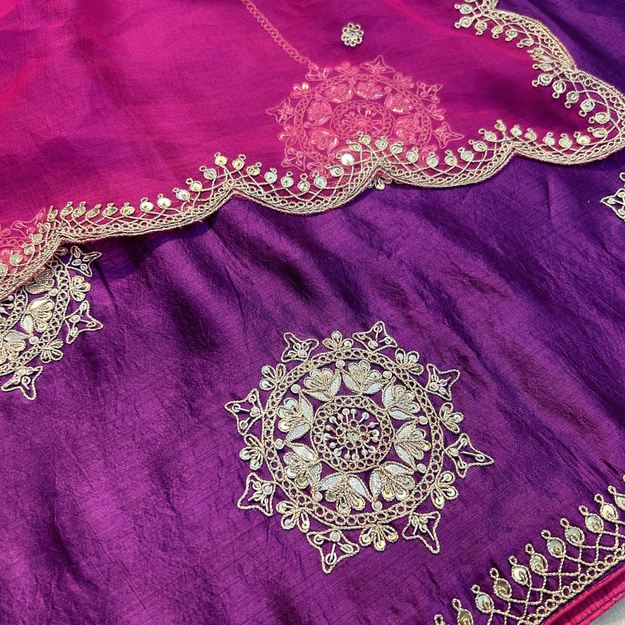 Dark Purple Kora Silk Marodi Embroidery Suit Set