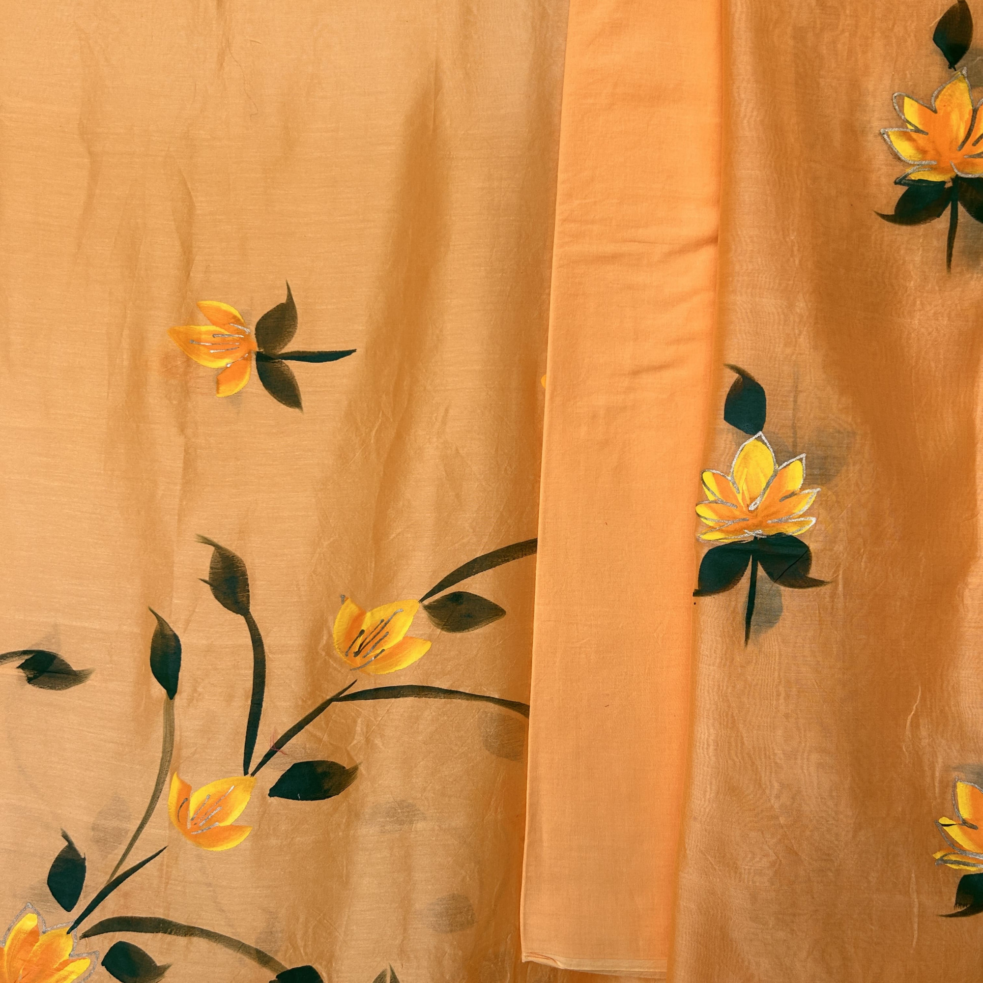 Pastel Peach Hand-Painted Chanderi Unstitched Suit Set