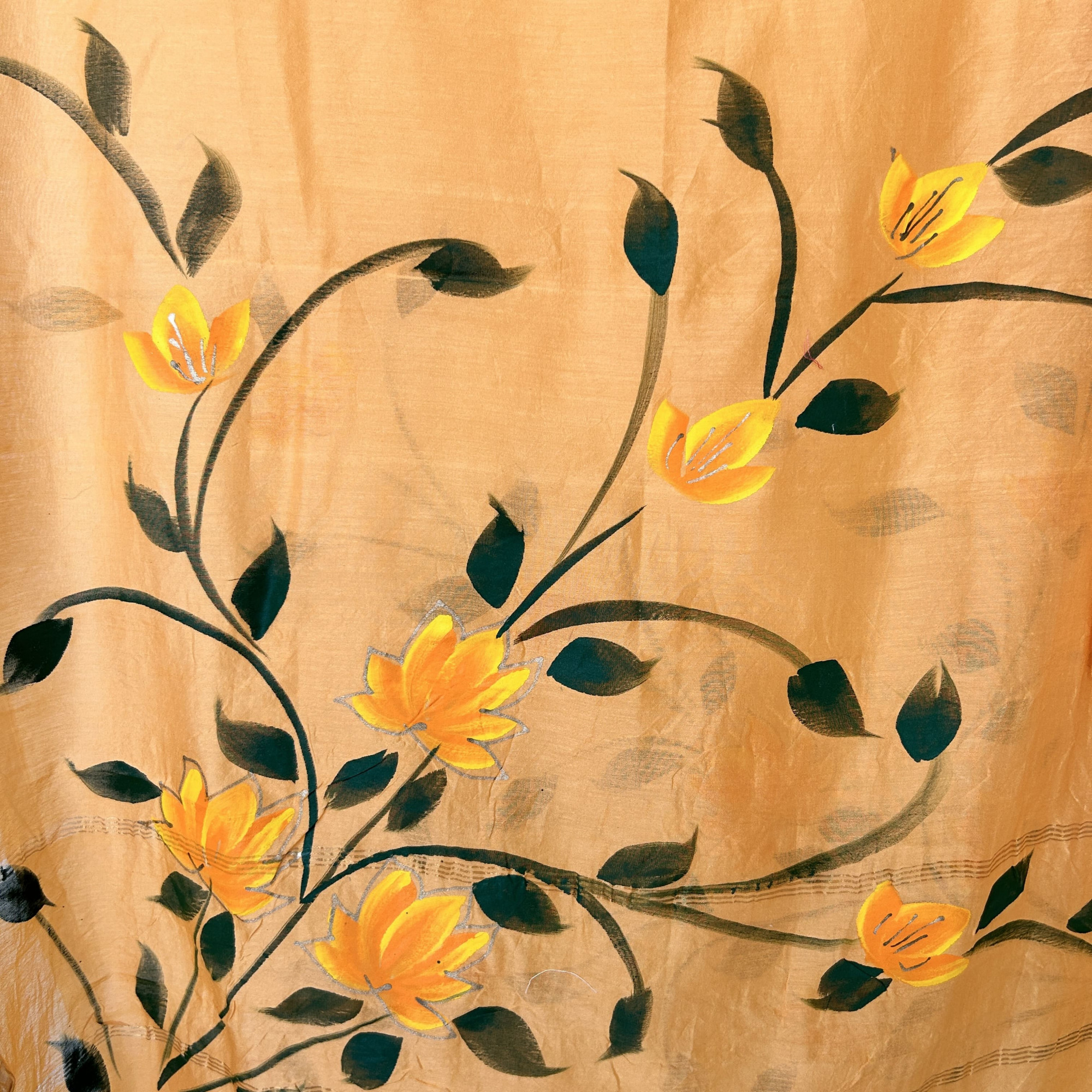 Pastel Peach Hand-Painted Chanderi Unstitched Suit Set