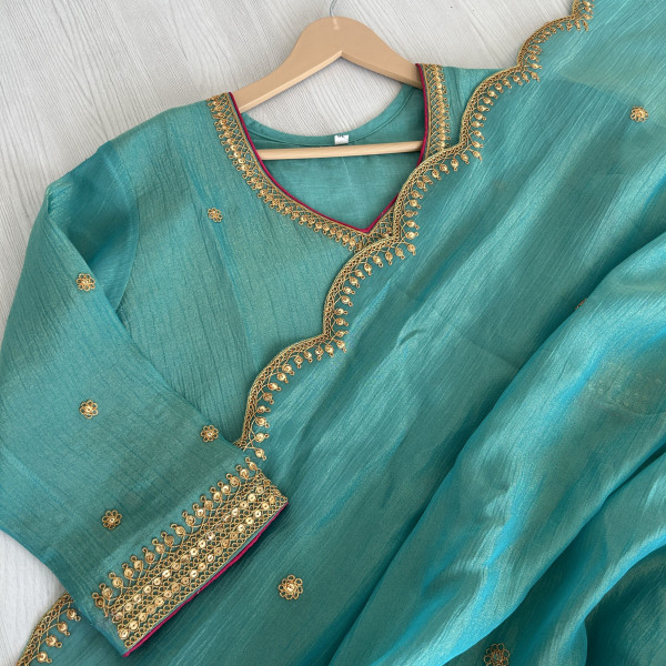 Turquoise Marodi Work Indo-Western