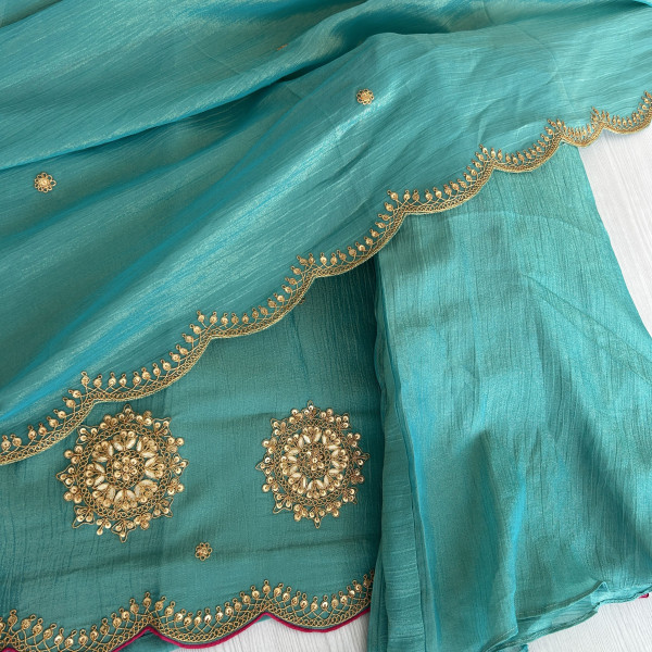Turquoise Marodi Work Indo-Western