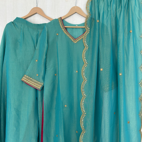 Turquoise Marodi Work Indo-Western