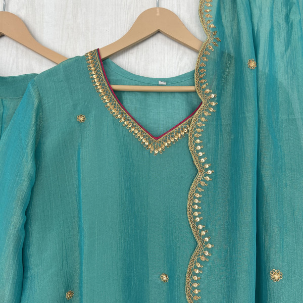Turquoise Marodi Work Indo-Western