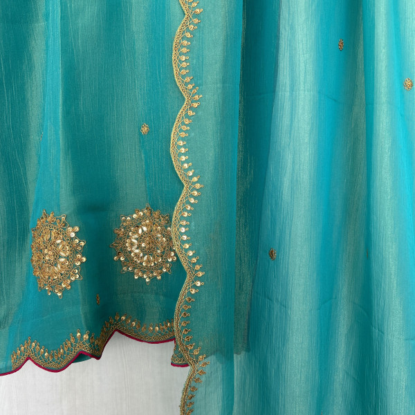 Turquoise Marodi Work Indo-Western