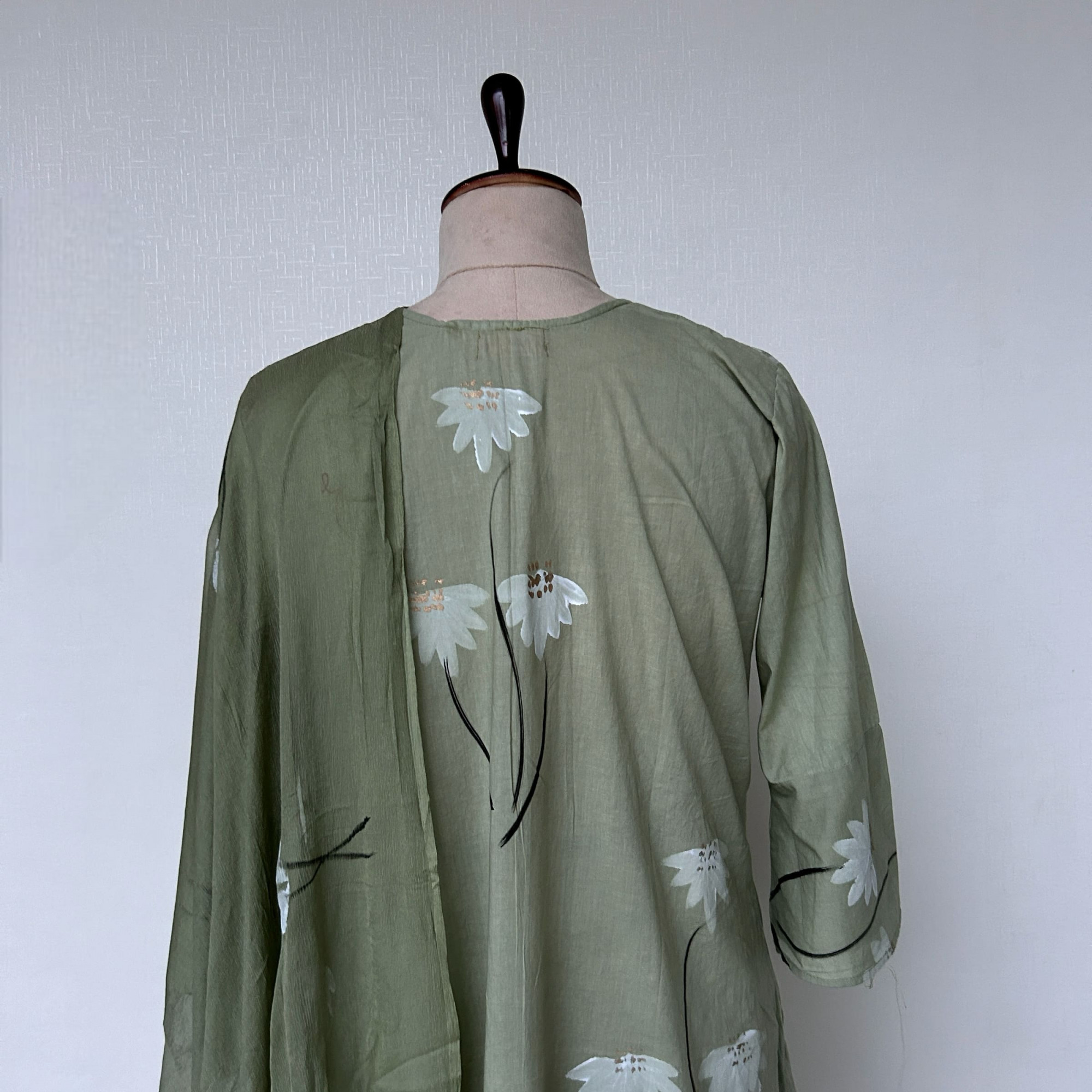 Subtle Green Hand-Painted Cotton Suit Set
