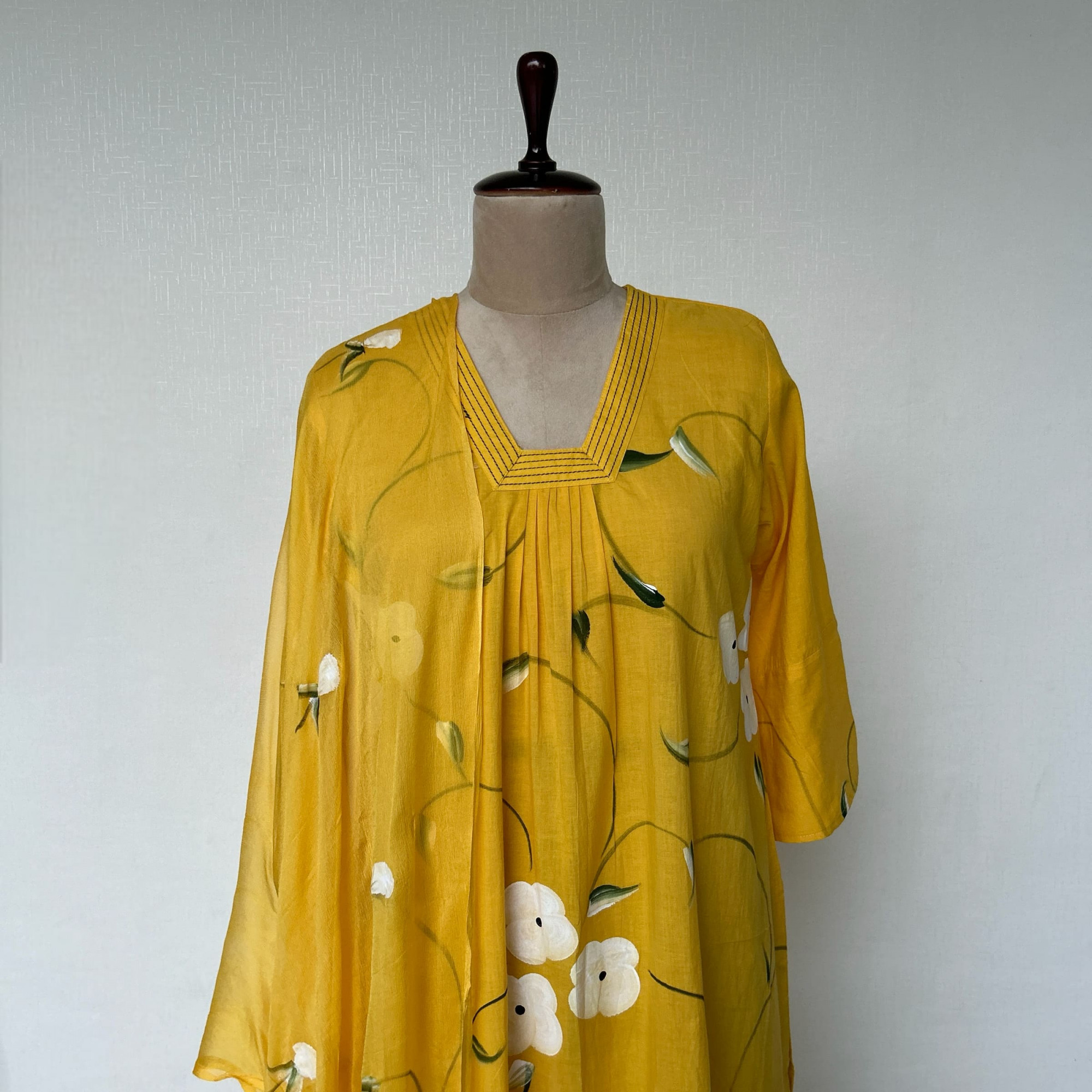 Bright Yellow Hand-Painted Cotton Suit Set