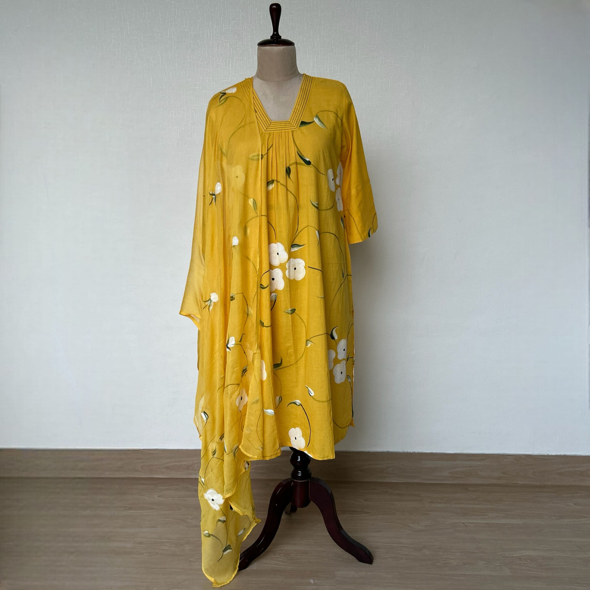 Bright Yellow Hand-Painted Cotton Suit Set