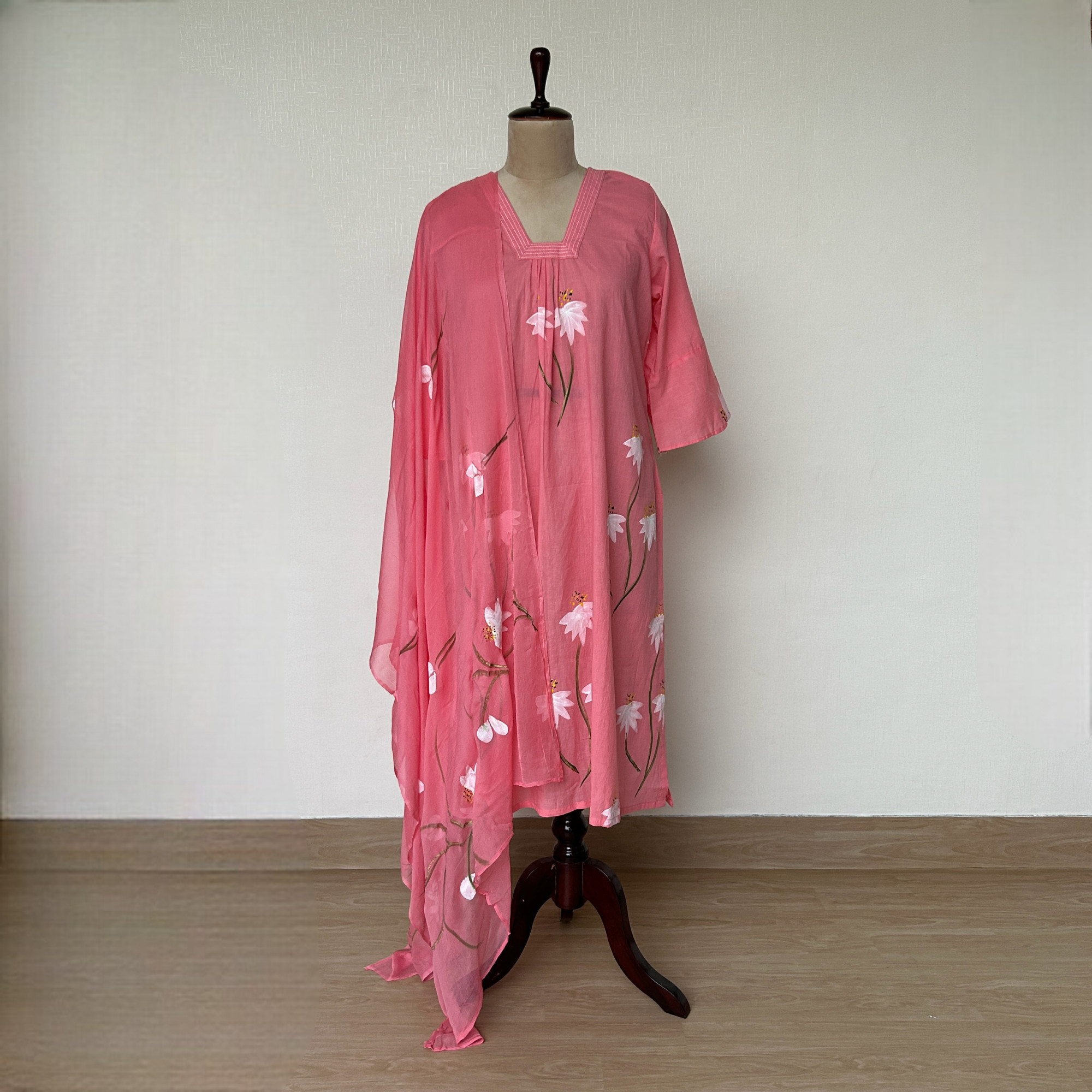Subtle Pink Hand-Painted Cotton Suit Set