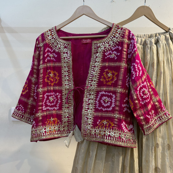 Magenta Bandhani Jacket Lehenga Set