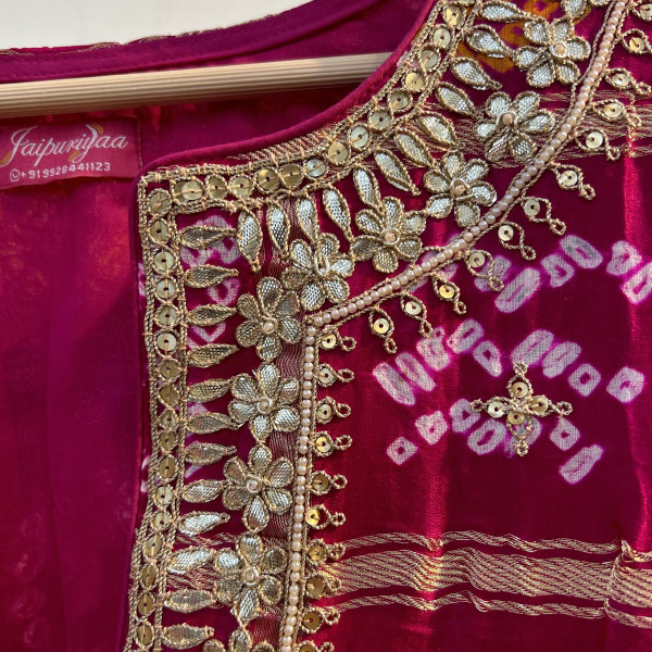 Magenta Bandhani Jacket Lehenga Set