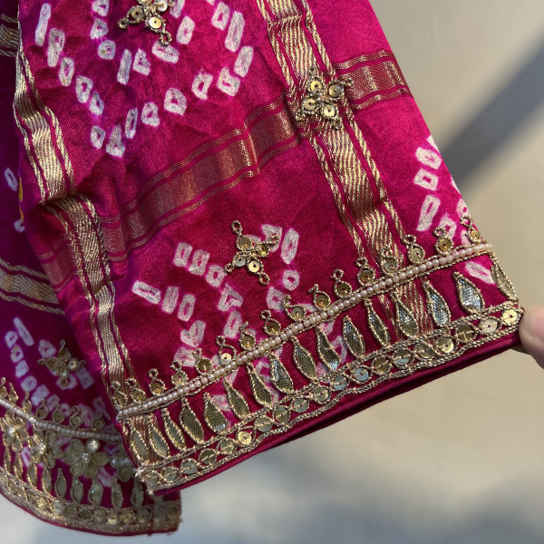 Magenta Bandhani Jacket Lehenga Set
