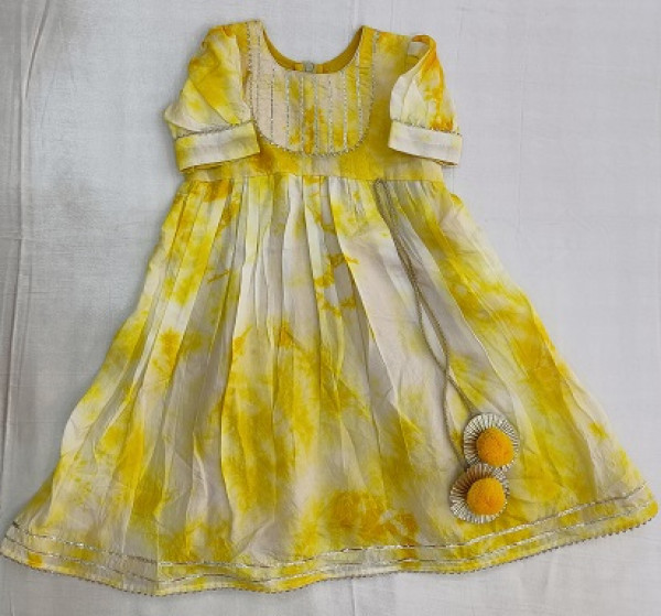 YELLOW TIE AND DYE SHADED FROCK KIDS SET