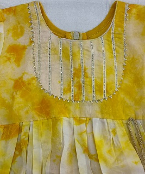 YELLOW TIE AND DYE SHADED FROCK KIDS SET