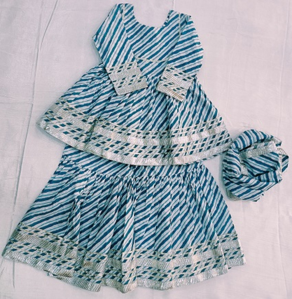 Image of BLUE COTTON LEHRIYA PEPLUM SHARARA WITH DUPPTTA