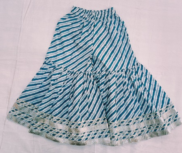 BLUE COTTON LEHRIYA PEPLUM SHARARA WITH DUPPTTA