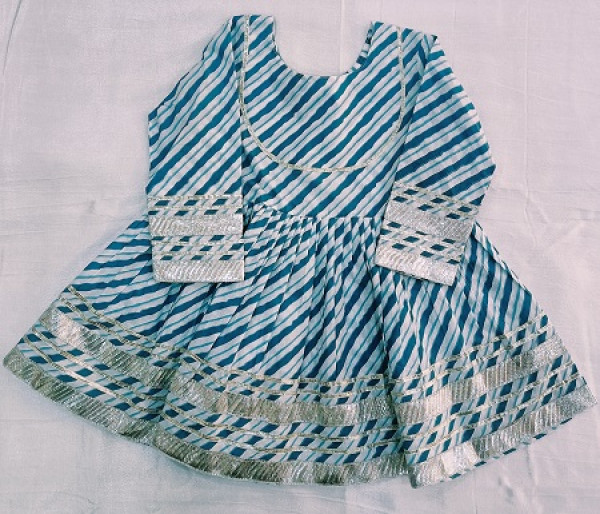 BLUE COTTON LEHRIYA PEPLUM SHARARA WITH DUPPTTA