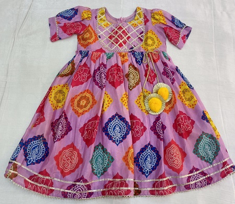 Image of MULTI PURPLE GOTA DESIGN KIDS FROCK SET