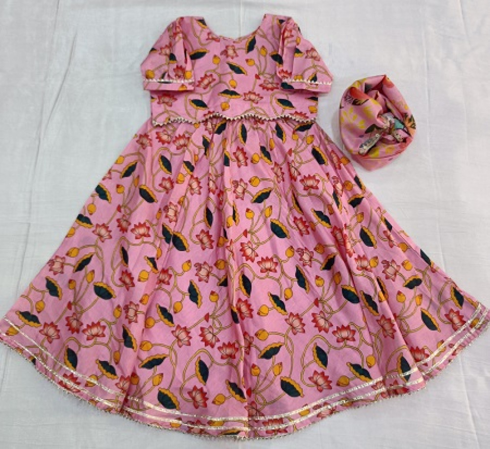 Image of PINK MULTI PRINT TOP SKIRT AND DUPPTTA  KIDS SET