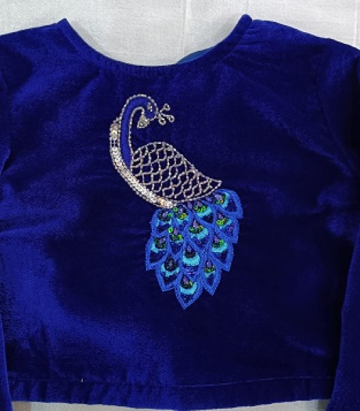 BLUE WITH SILVER VELVET AND TISSUE TOP SKIRT AND RUFFLE DUPPTTA  HANDWORK KIDS SET