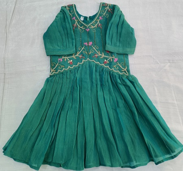 DARK SKY BLUE HANDWORK PEPLUM AND SKIRT KIDS SET