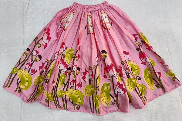 PINK SATIN PRINT TOP SKIRT AND DUPTTA KIDS SET