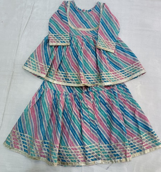 COTTON MULTI LEHRIYA PEPLUM SHARARA WITH DUPPTTA  KIDS SET