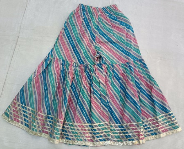 COTTON MULTI LEHRIYA PEPLUM SHARARA WITH DUPPTTA  KIDS SET