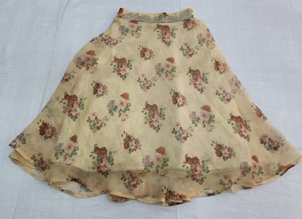 LIGHT YELLOW GEORGETTE FLOWER PRINT TOP SKIRT AND DRAPE DUPPTTA KIDS SET