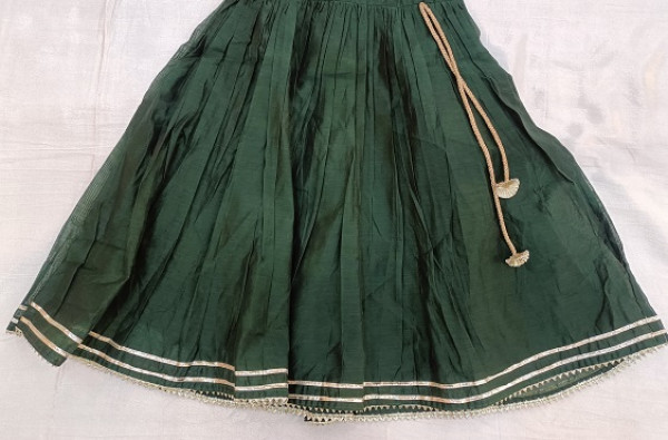 BOTTLE GREEN CHANDERI GOTA KIDS FROCK SET