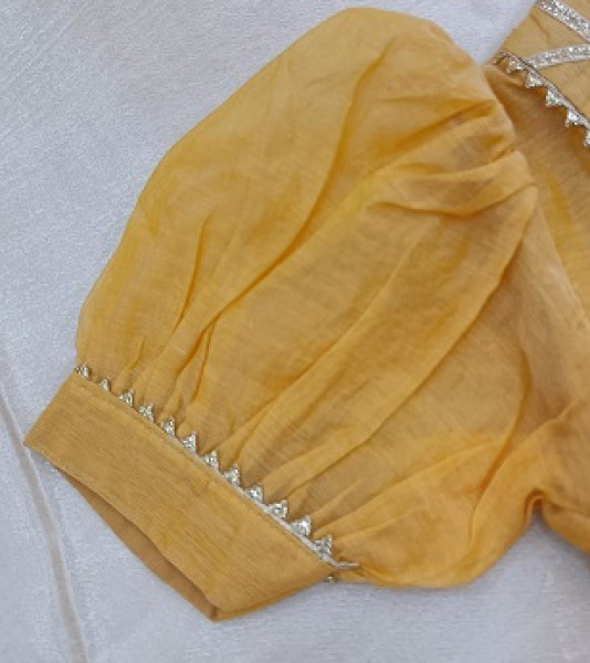 YELLOW CHANDERI GOTA KIDS FROCK SET