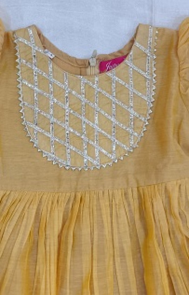 YELLOW CHANDERI GOTA KIDS FROCK SET