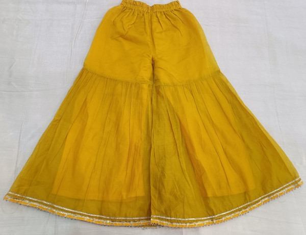 MUSTARD YELLOW CHNADERI PEPELUM SHARARA WITH DUPPTTA KIDS SET
