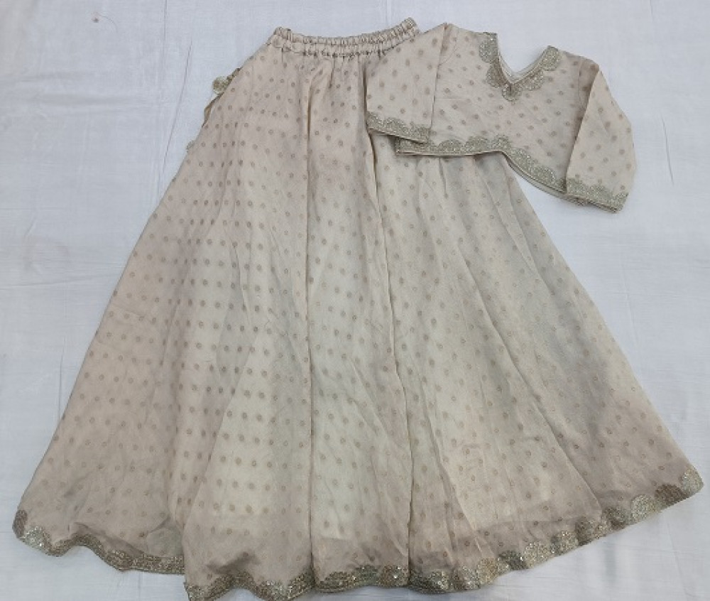 Image of OFFWHITE CHANDERI TISSUE TOP SKIRT WITH DUPPTTA KIDS SET