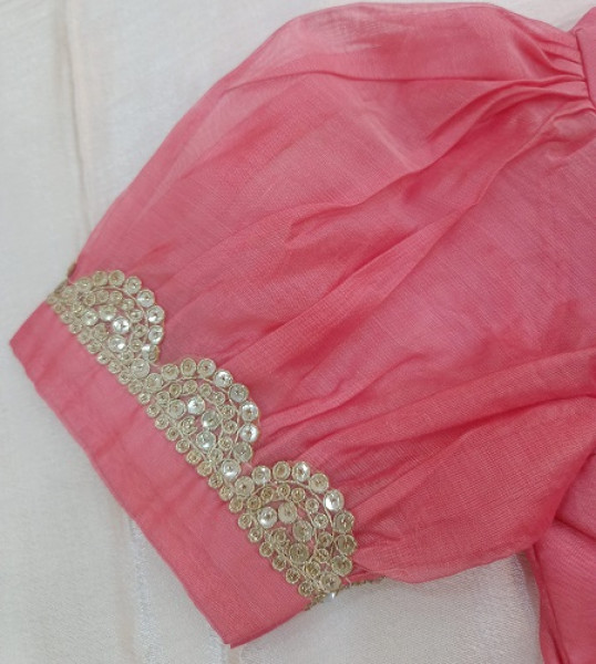 PEACH PINK CHANDERI FROCK KIDS SET