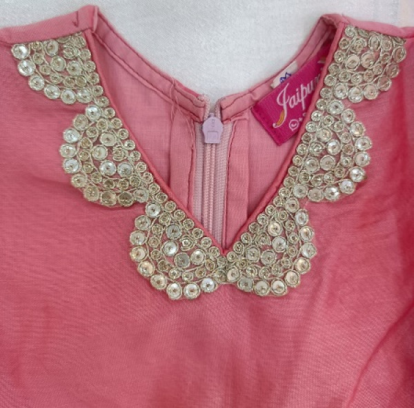 PEACH PINK CHANDERI FROCK KIDS SET