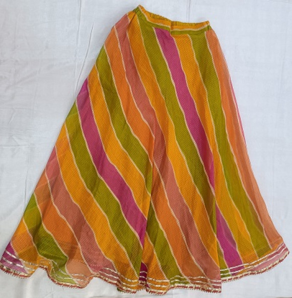 MULTI LEHRIYA DORIYA TOP SKIRT WITH DUPPTTA KIDS SET