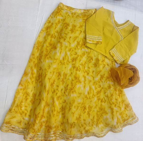 YELLOW DORIYA TOP SKIRT WITH DUPPTTA KIDS SET