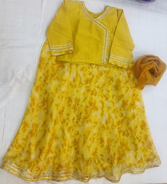 YELLOW DORIYA TOP SKIRT WITH DUPPTTA KIDS SET