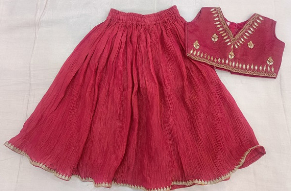 RANI CRUSH TISSUE HANDWORK TOP SKIRT WITH DUPPTTA KIDS SET