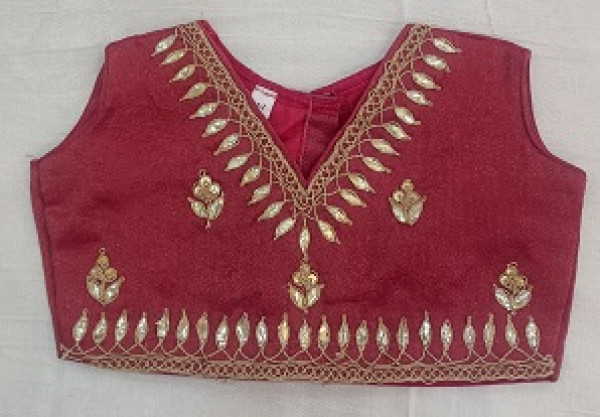 RANI CRUSH TISSUE HANDWORK TOP SKIRT WITH DUPPTTA KIDS SET