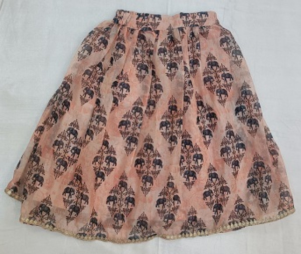 PEACH GEORGETTE ORGANZA FLOWER PRINT TOP SKIRT WITH DUPTTA KIDS SET