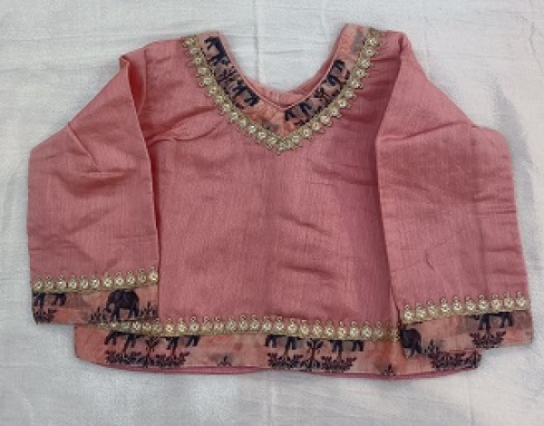 PEACH GEORGETTE ORGANZA FLOWER PRINT TOP SKIRT WITH DUPTTA KIDS SET