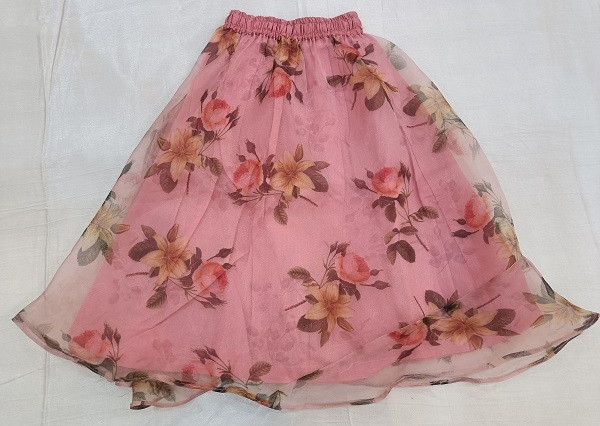 PINK GEORGETTE ORGANZA FLOWER PRINT TOP SKIRT WITH DUPPTTA KIDS SET