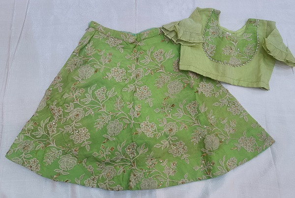 MINT GREEN HANDWORK TOP SKIRT WITH DUPTTA KIDS SET