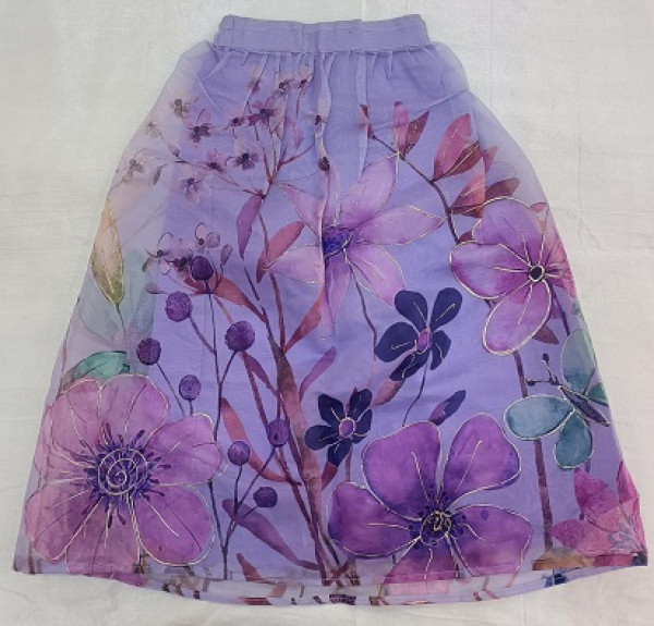 PURPLE ORGANZA FLOWER PRINT TOP SKIRT KIDS SET
