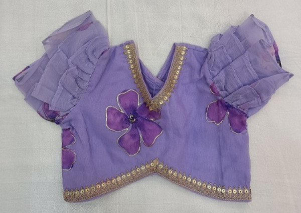 PURPLE ORGANZA FLOWER PRINT TOP SKIRT KIDS SET