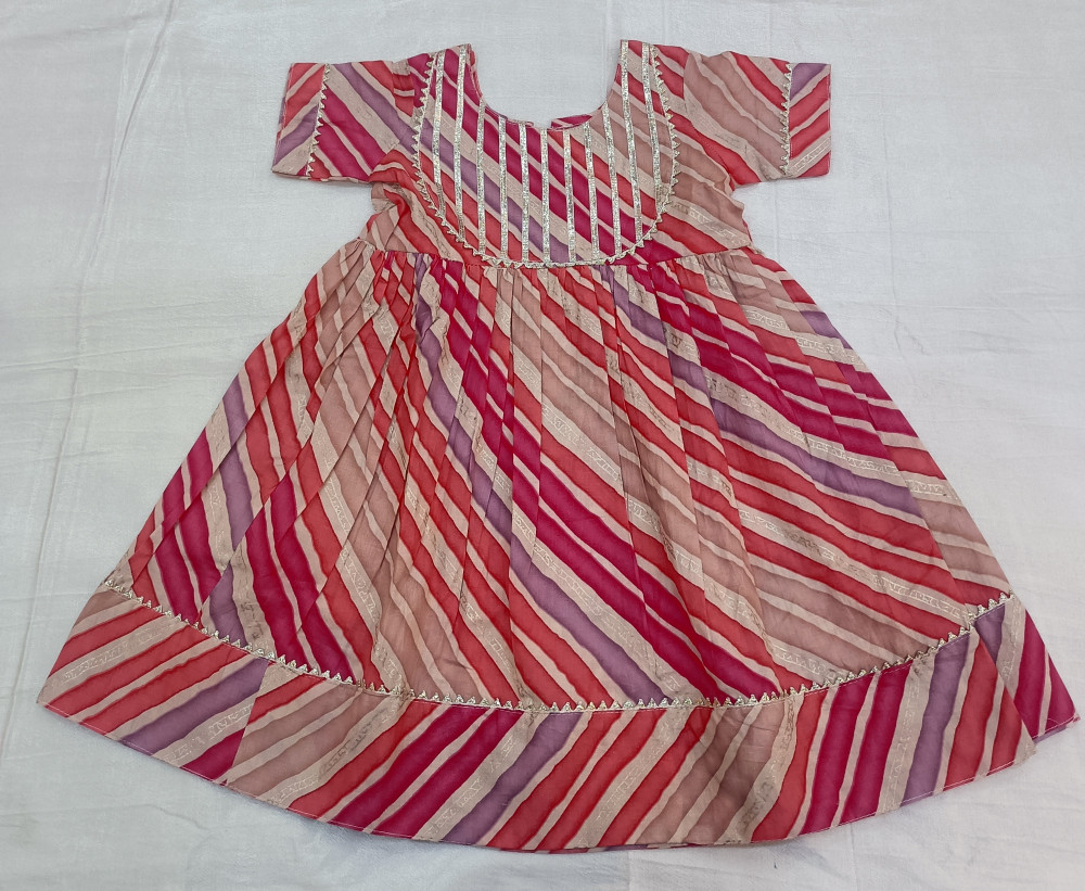 Image of MULTI LEHRIYA GOTA FROCK KIDS SET